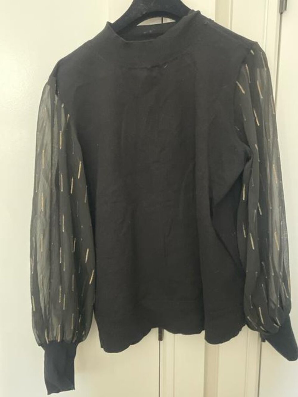 Black and gold sheer sleeve blouse